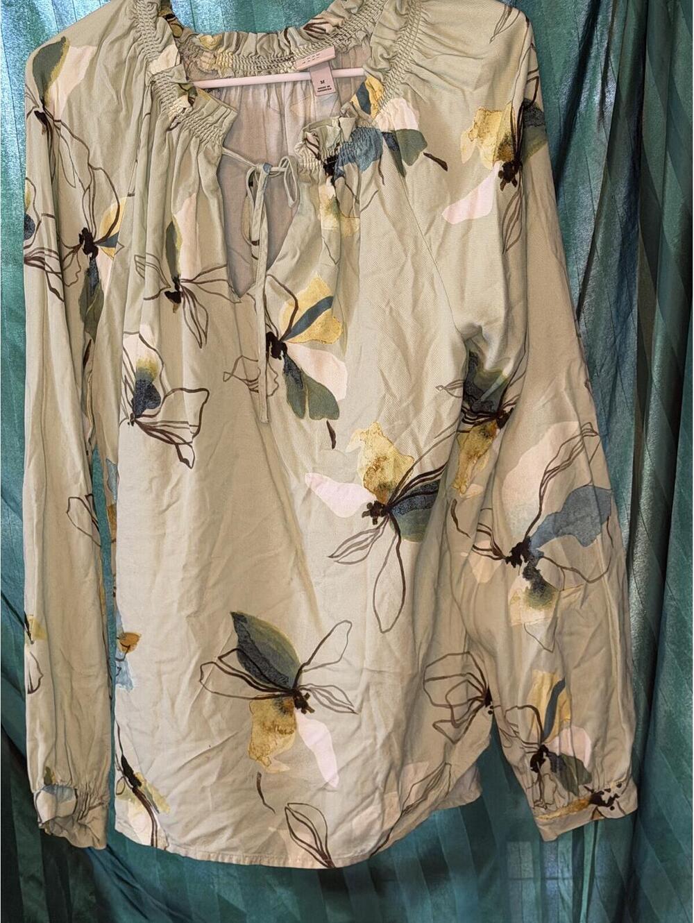 New Day Floral Print Long Sleeve Blouse - Medium